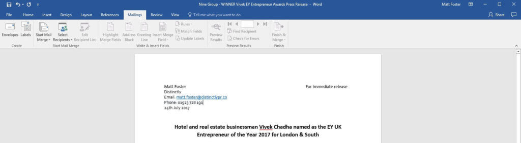 Microsoft Word mail merge
